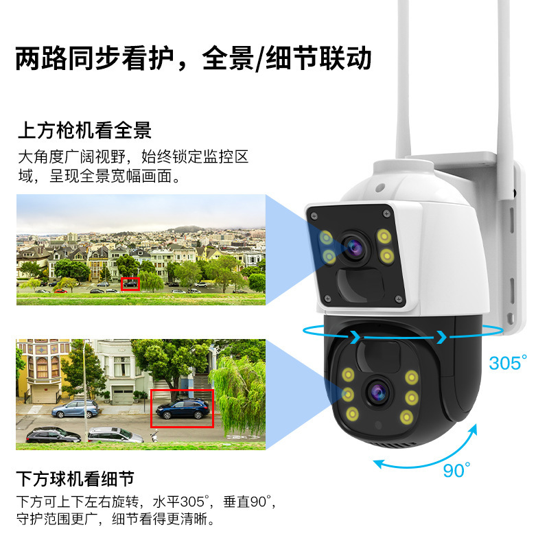 ソーラー監視カメラ 360 度 AOV 消費電力 HD 双眼監視カメラ ナイトビジョン 4G カメラ|undefined