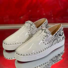 cl andgz男鞋白色渐变蛇皮圈银钉一脚蹬红底鞋柳铆钉鞋女鞋情侣板
