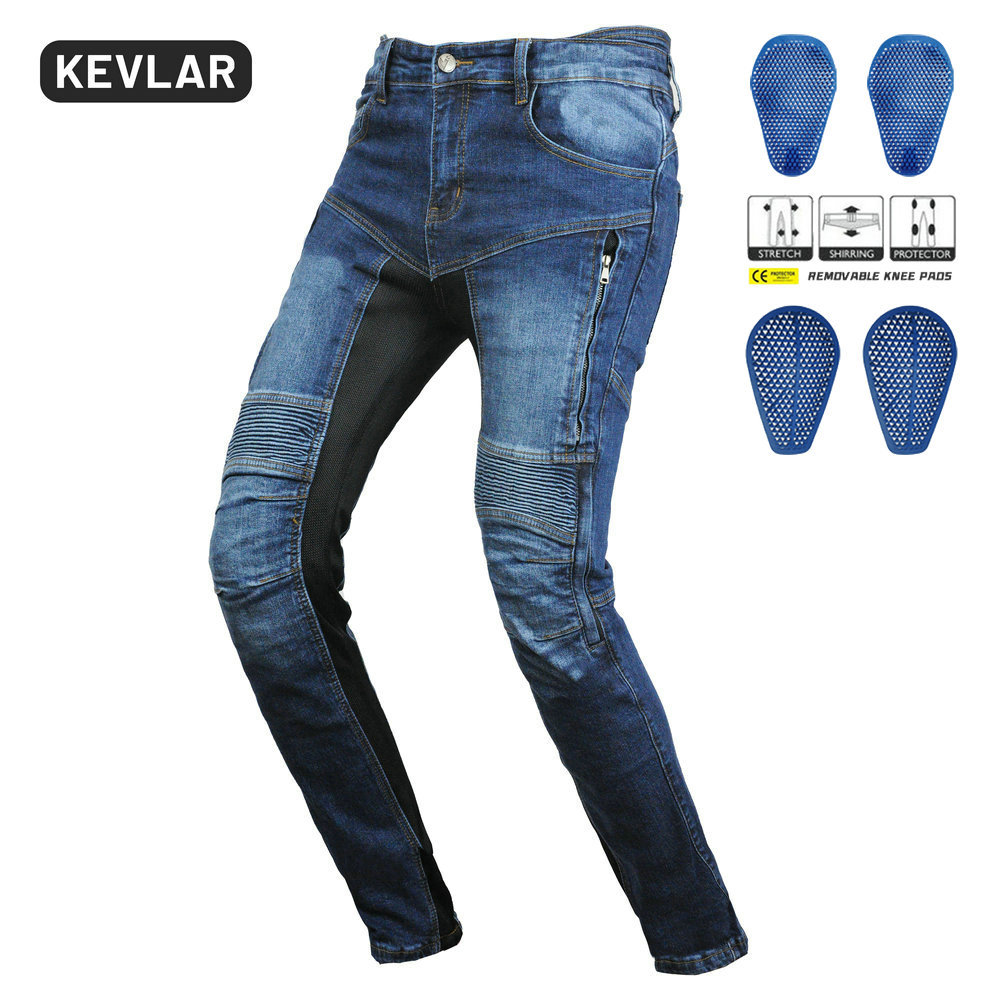 Volero motocicleta jeans hombres verano transpirable de alta cintura pantalones montar Kevlar silicona protección