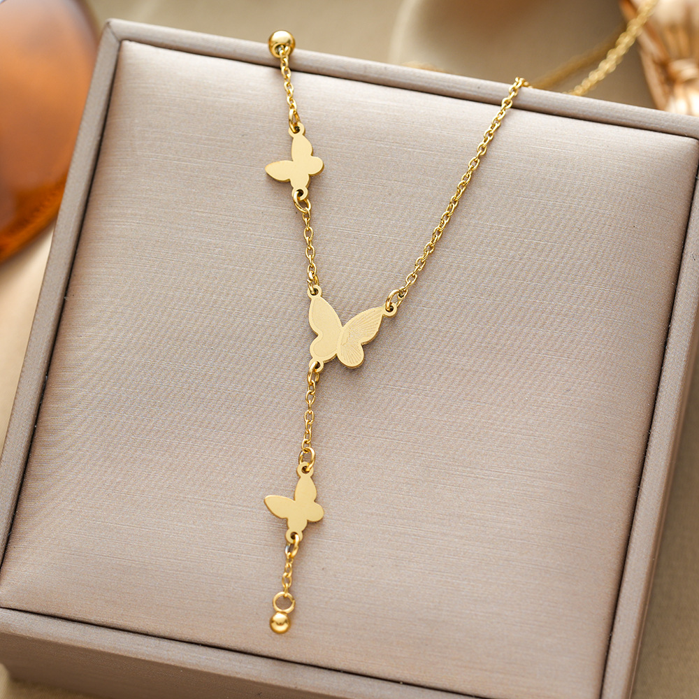 Cross-border Hot Sale Elegant and Personalized Women's Pure Titanium Steel Necklace with Electrolysis 18K Gold Clavicle Chain Necklace Jewelry Fadeless