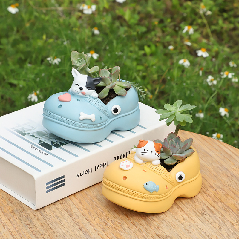 Chậu Cây Resin Chậu cây hình dép Crocs resin, chậu mọng nước mini, chậu để bàn trang trí vườn (RG-72)