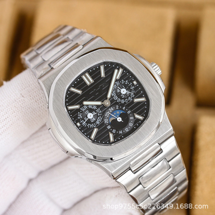 Replica 5726 Nautilus Series Multifunción Reloj mecánico para hombre Calendario Reloj simple de correa de acero de negocios Cronógrafo para hombre