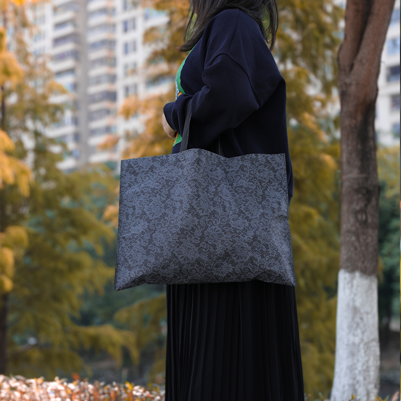 时尚女装服装店手提袋黑色蕾丝手拎袋无纺布袋定 做鞋盒礼品购物