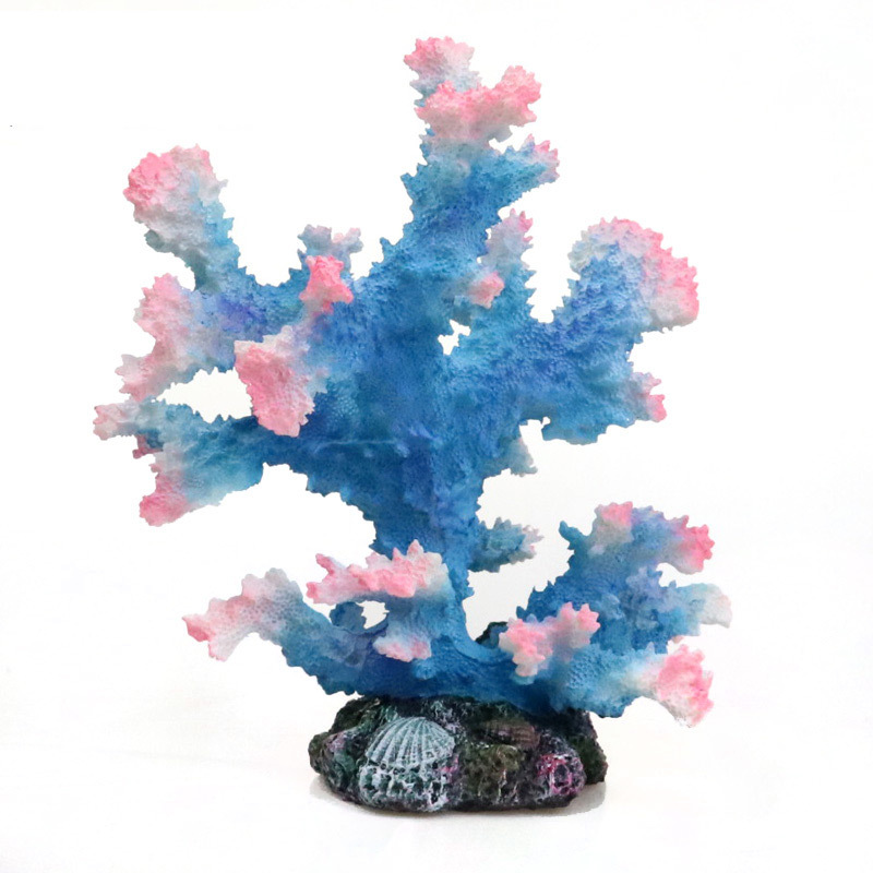 Simulación de árbol de coral falso, pequeña pecera, paisajismo, paquete completo, decoración de rocalla, tanque de agua, paisaje, agua, pasto, peces y camarones, casa de refugio