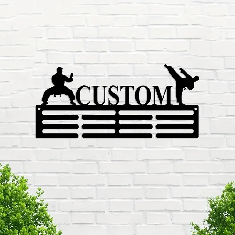 Personalized karate men's name medal hanger 12 crossbars for medals and ribbons wall hanging iron art