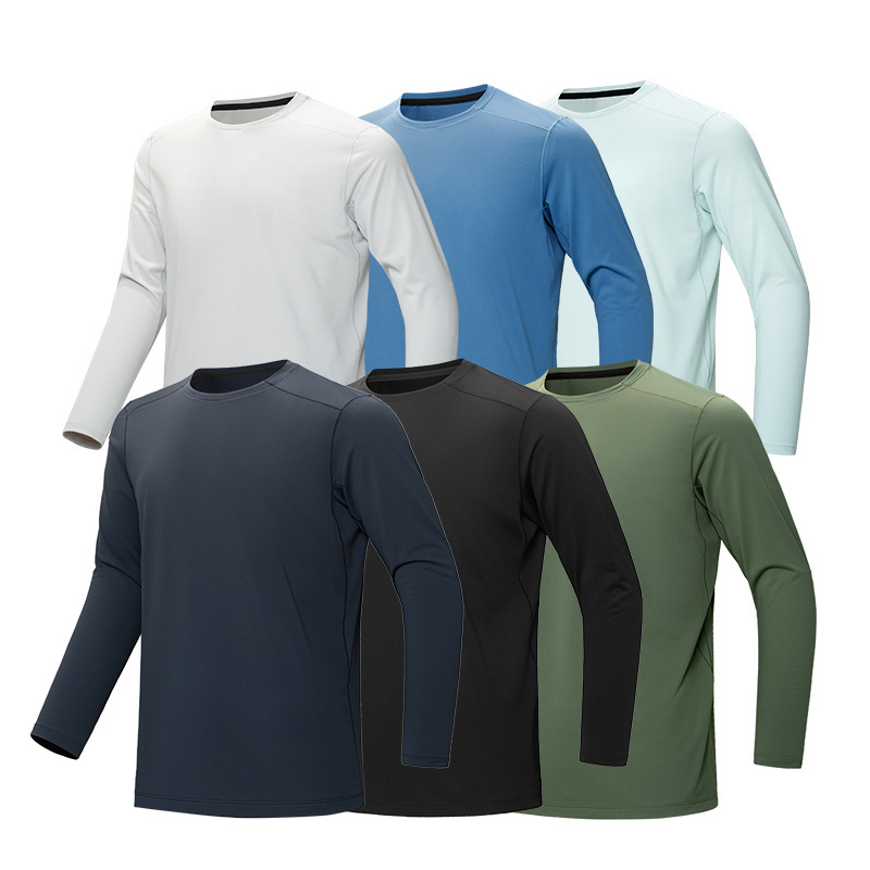Bird's Outdoor Sports T-shirt Men's Long-sleeved Laser Drilling Breathable Quick-drying T-shirt Round Neck Bacteriostatic Quick-drying T-shirt for Men