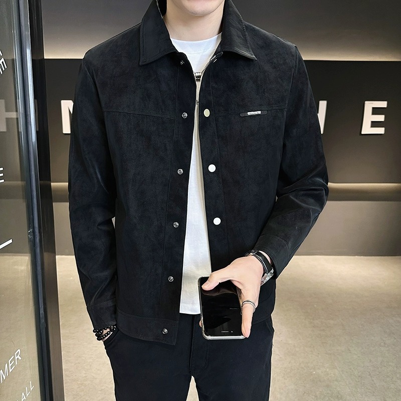 boy 2024 New Spring Suede Men's Versatile Short Coat Turn-Down Collar Casual Jacket Trendy Brand_voghion.com