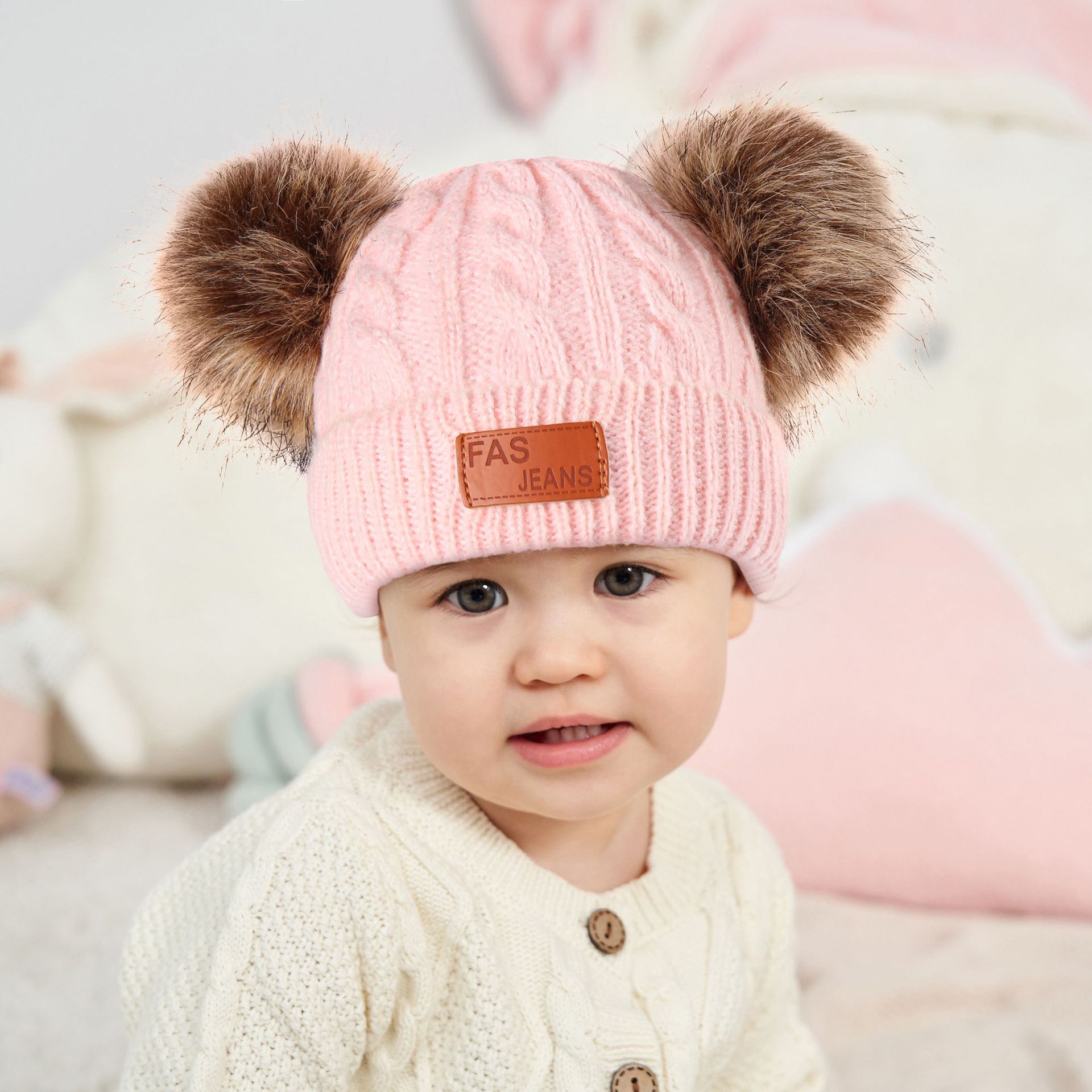 Solid Color Pattern Winter, Autumn Season Fashion Solid Color Pom Poms Woolen Baby Accessories