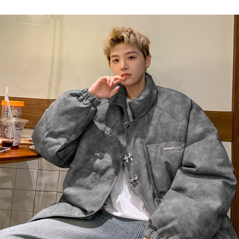 Leather Cotton-padded Jacket Men's Winter Metal Aircraft Buckle American Cotton-padded Jacket Thickened Warm Loose Bread Clothes Cotton_voghion.com