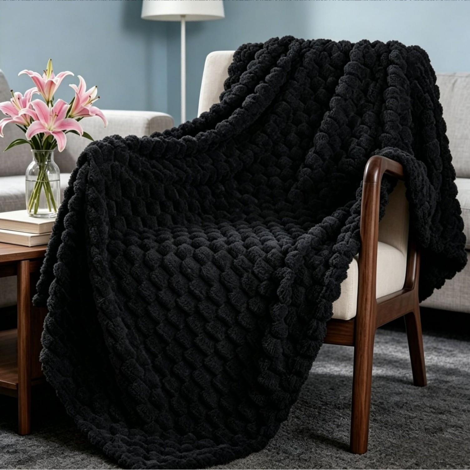 Manta Tejida Térmica para Siesta Jacquard 3D de Poliéster y Franela para Oficina y Dormitorio