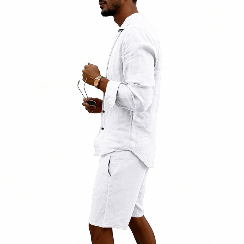 Herren Leinenhemd Und Shorts Set Sommer Freizeit Strand Outfit_voghion.com