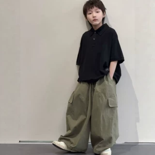 男童夏套装2026新款儿童衣服女大童黑色polo衫洋气长裤子两件套韩