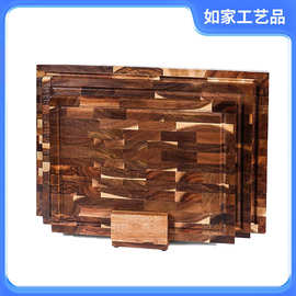 木质菜板金合欢木立拼砧板加厚家用三件套套装带流水槽