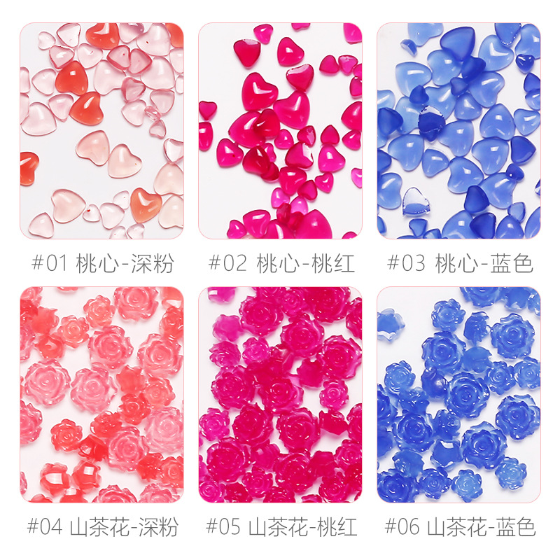 Nuevo estilo japonés de belleza de uñas de luz amor camellia hielo transparente perforación de diamante fresco sensación de luz decoloración transparente joyería de uñas