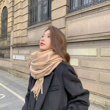 仿羊绒围巾女秋冬韩版保暖加厚女士冬季纯色单色流苏高级感披肩
