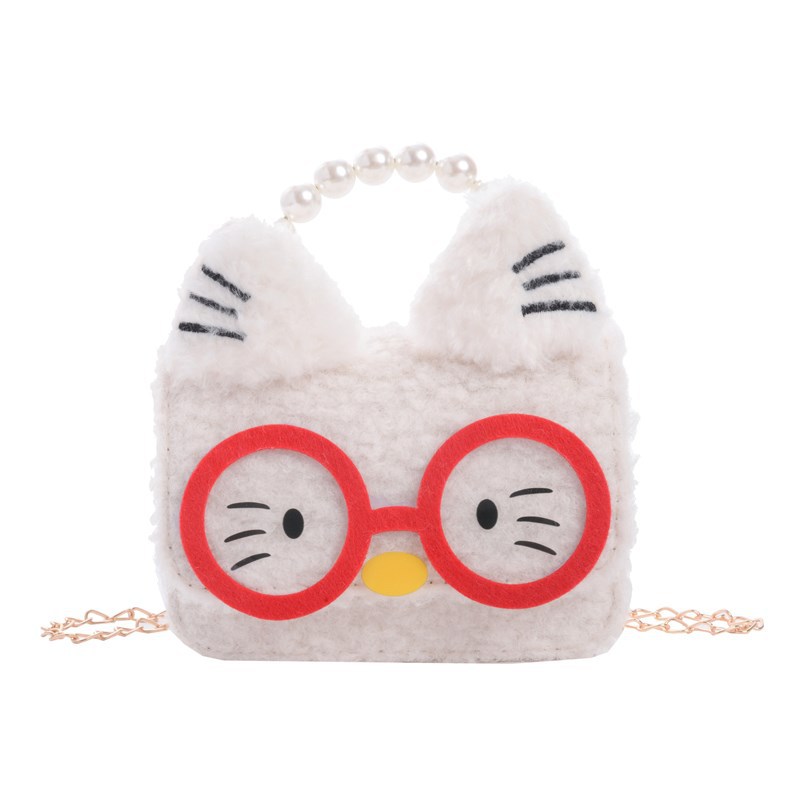 2026 nuevo bolso de niños animado lindos gafas gatito bolso de mano de comercio exterior transfronterizo bolsa de peluche de otoño y invierno