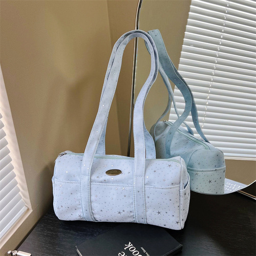 Ins, wave dots, stars, round pillows, Boston barrel bag, large capacity travel, all-matching commuter armpit bag, handbag