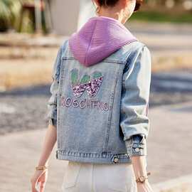牛仔外套女装2025衣服时款春秋洋气百搭显瘦带帽牛仔服短外套其它