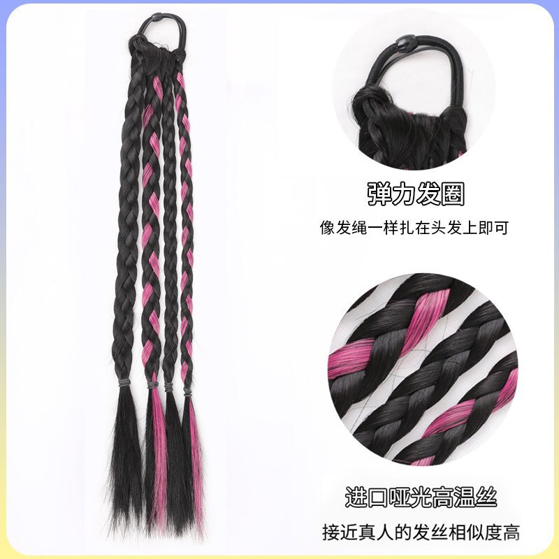 Boxing Braids Wig, Sweet and Cool Girl Style, Fishbone Braids, Double Ponytails, Tie-On Style, Natural Realistic Highlights, Dreadlocks