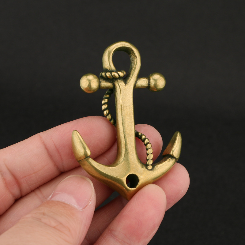 Cross-border hot selling brass rope anchor keychain creative brass rudder pendant vintage cartoon peripheral anchor car hanging