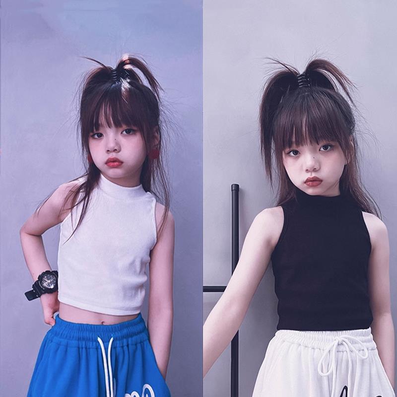 Girls' 2024 Summer Girls' Baby Pure Cotton Vest Sleeveless Sling High Waist Jazz Dancing Table Performance Costsize Parent-Child