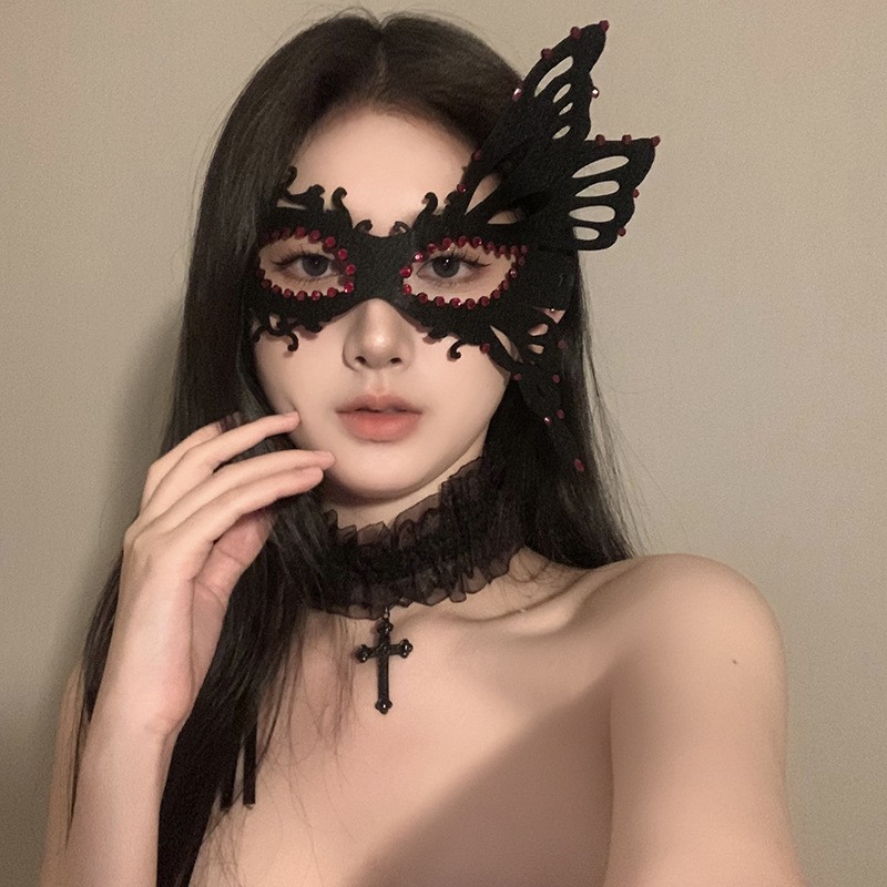 万圣节黑色花朵面具假面舞会晚会神秘半脸面具眼罩化妆之夜面罩|undefined
