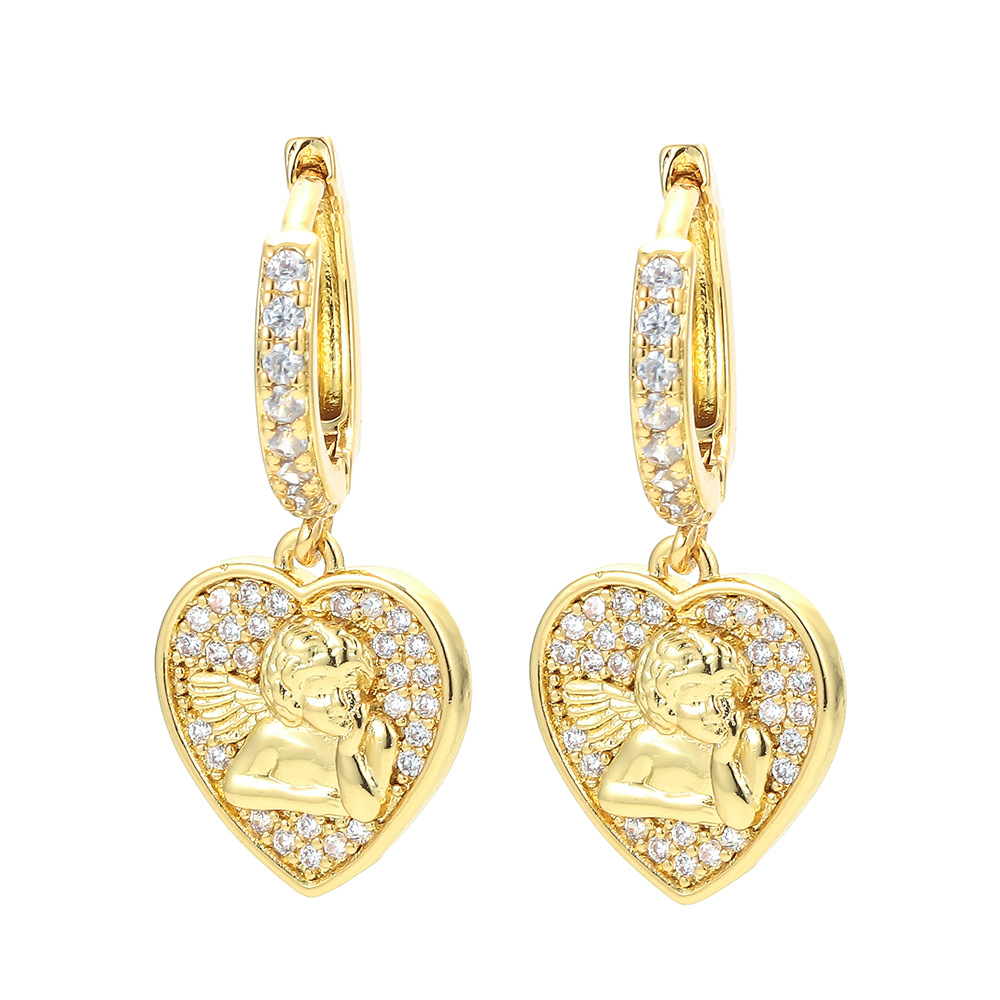 5g Weight Zircon Inlay Material Fashion Micro-inlaid Zircon Little Angel Pendant Heart Earrings Wholesale Nihaojewelry