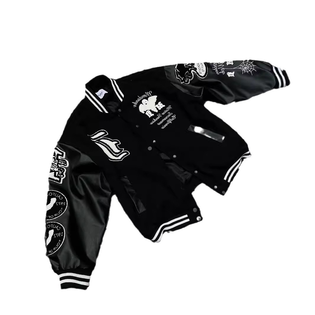 Pánske oblečenie Retro Street Fashion Brand Embroidery Patchwork Baseball Uniform Jesenná a zimná High Street Hip Hop Loose Jacket_voghion.com