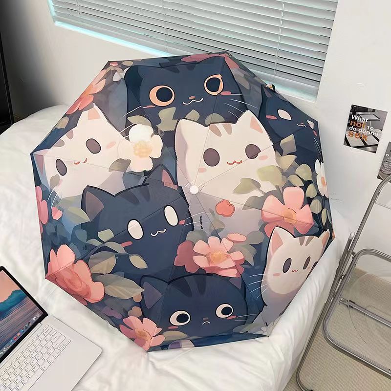 Wholesale Van Gogh Cat Umbrella Vinyl Sunscreen Umbrella Anti-Uv Parasol Portable Mini Folding Umbrella