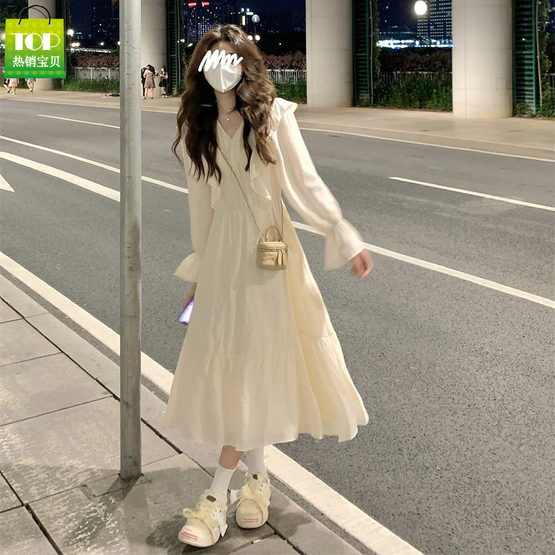 Sweet Short-Sleeved Platycodon Dress with Gentle French Preppy Style, Waist-Cinching Long-Sleeved Loose Slimming Dress with Ruffles Sweet Short-Sleeved Platycodon Dress with Gentle French Preppy Style, Waist-Cinching Long-Sleeved Loose Slimming Dress with Ruffles