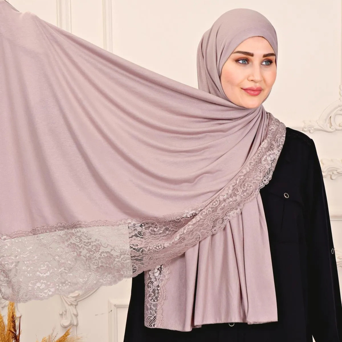 跨境速卖通热卖新款纯色莫代尔蕾丝女士头巾长巾纱巾围巾现货批发