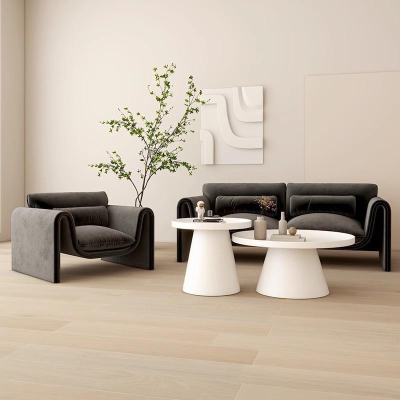 Wabi-Sabi Style Dark Gray Velvet Sofa Set for Living Room, Modern Minimalist Designer Model, Irregular-Shaped Straight-Row Multi-Seater Sofa