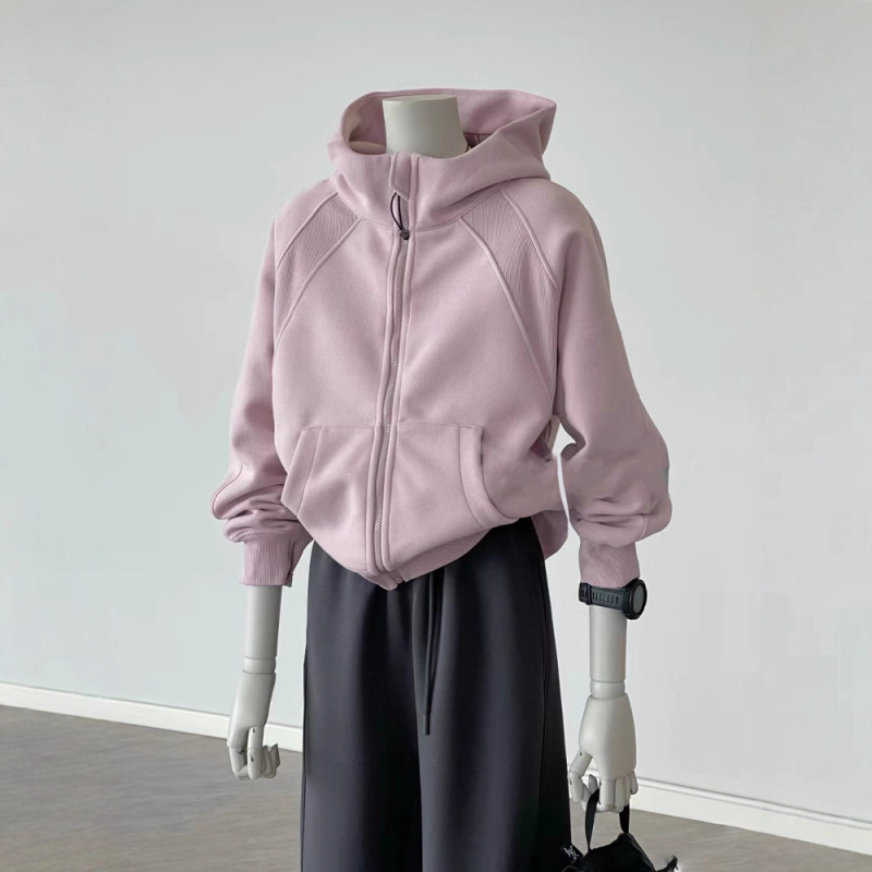 Pink Short Sweatshirt Jacket for Women Spring and Autum 2025 New Small Autum Hooded Zipper Cardigan Sports Top