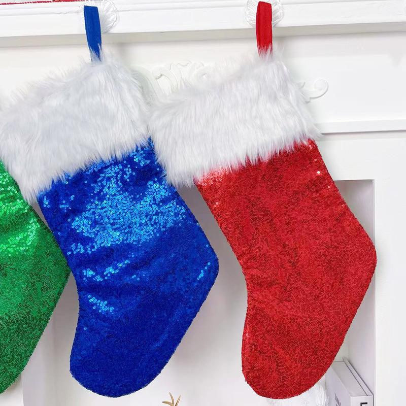 国境を越えた外国貿易の新しいクリスマスの祝日の装飾品の両面のスパンコールの長いぬいぐるみのクリスマスの靴下の子供のプレゼントの袋は飾ります。|undefined