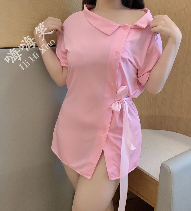 Live Sexy Summer Women's Loose Large Size Home Clothes Nightdress Solid Color Temptation Pajamas Nurse Nurse Dress Uniform