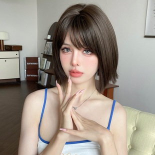Autumn and Winter new wig women's short straight hair cute cute full top short hair Women's Chemical Fiber simulation comfortable full head cover wholesale