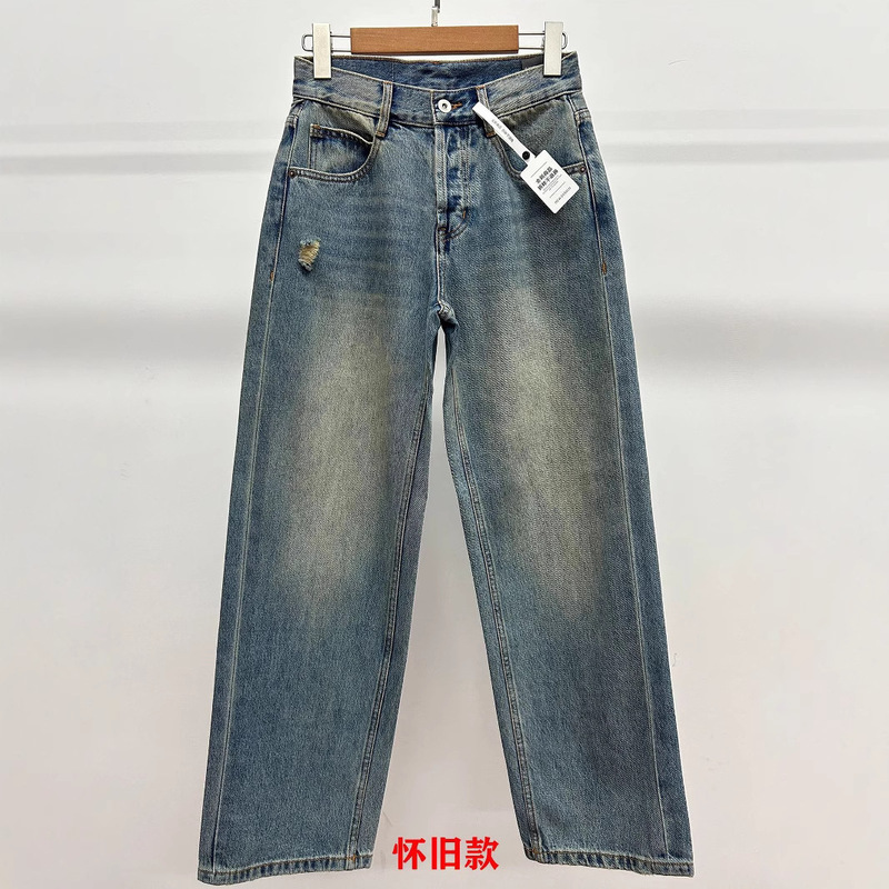 一采牛仔工厂大幂幂同款MISS款做旧废土风高腰直筒高端牛仔长裤女|undefined