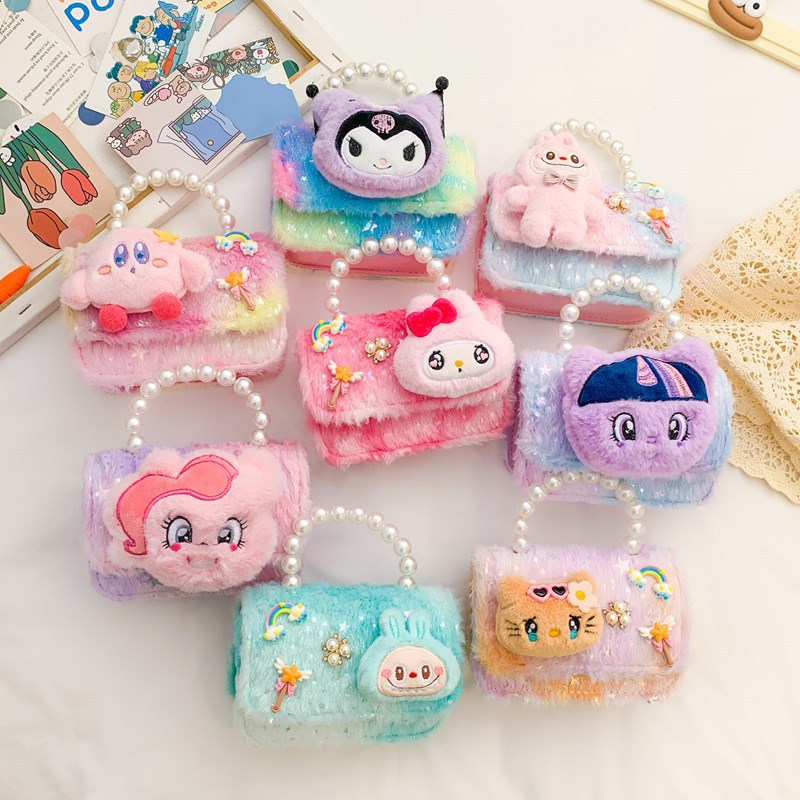 2025 nuevo bolso de niñas de estilo extranjero, bolso de hombro para niños, bolso de peluche, bolso de mano para niñas