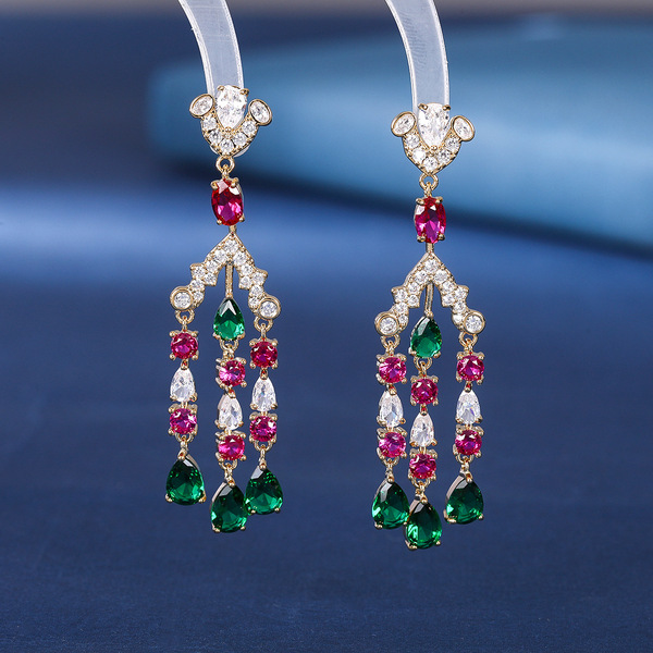Long geometric stone inlay with zircon