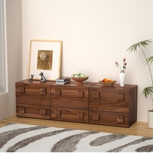 中古风卡门柜白蜡木全实木电视柜落地储物柜组合模块边柜黑色斗柜