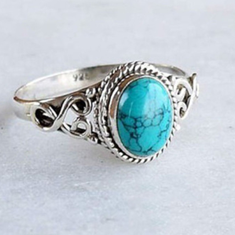 1 Piece Fashion Oval Alloy Plating Hollow Out Inlay Turquoise Women's Rings display picture 4