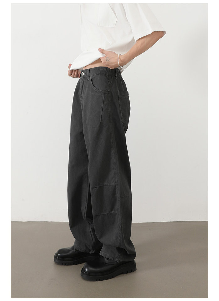 Quần jeans nam ống rộng lưng thun nửa, dáng suông thoải mái — Màu xanh quân đội, màu xám nhạt, màu xám đen, đen chi tiết 21
