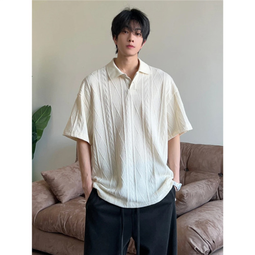 Lazily Trendy Loose Texture Knit Polo Shirt for Men - 2025 Summer Retro Stand-up Collar T-shirt Breathable Old Money Short Sleeve