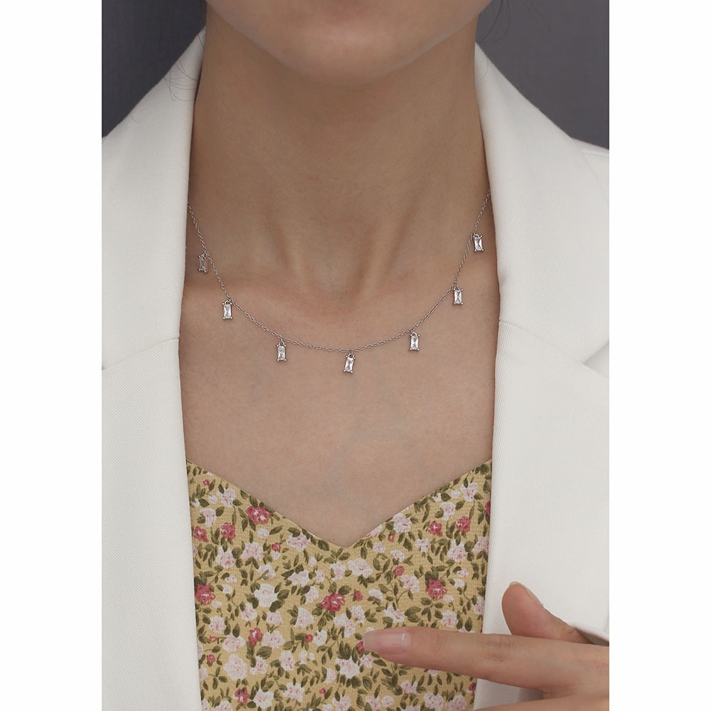 Fashion Square Sterling Silver Necklace Plating Zircon 925 Silver Necklaces