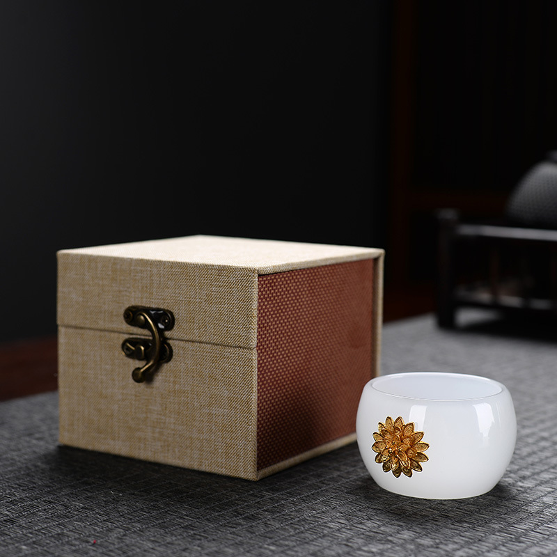 白瓷手绘茶杯子茶具茶杯单个主人杯大号羊脂玉陶瓷杯