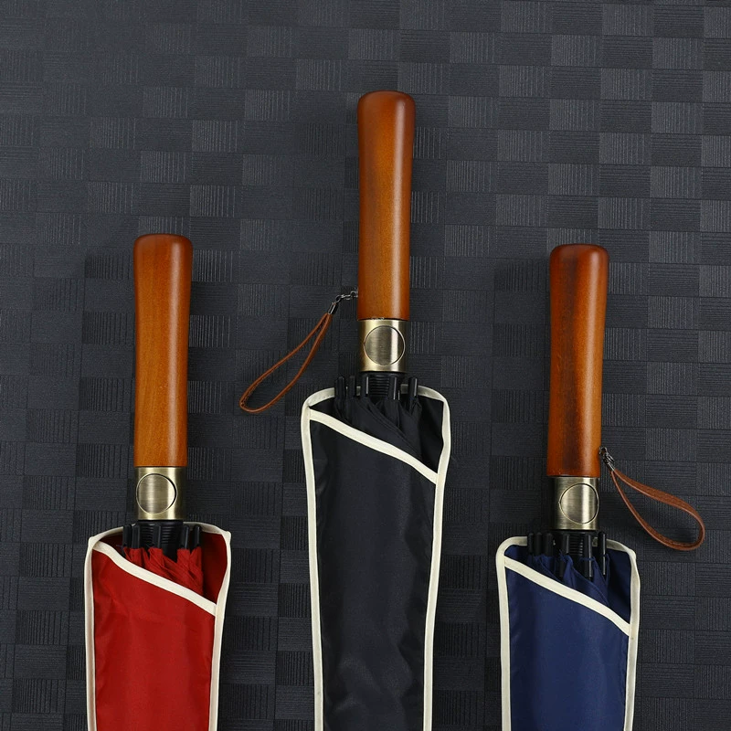 Деревянная Ручка Гольф Зонт Прямая Длинная Ручка Коммерческий Зонт Восемь костей Ветрозащитный и непромокаемый Полуавтоматическая ручка Рекламный зонт