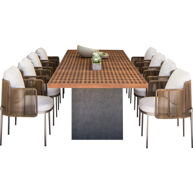 Conjunto de mesa y sillas de ratán para exteriores, combinación de sillas de ratán para patio, balcón o terraza, muebles de jardín con mesa larga para descanso. image 6