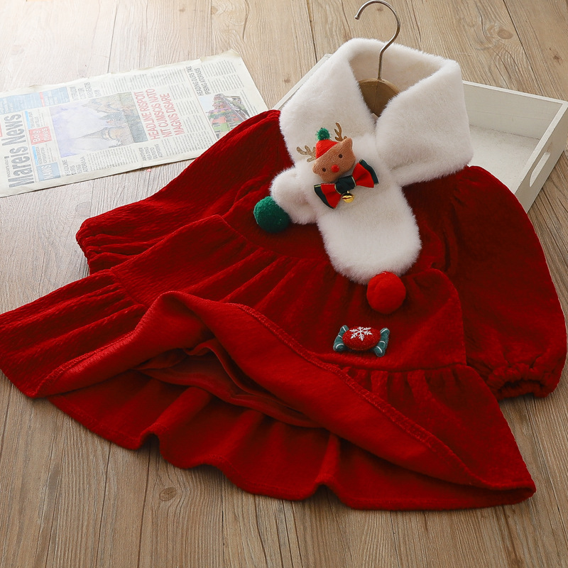 Vêtements pour filles, nouveaux styles d'automne et d'hiver, robes de princesse pour enfants de Noël en peluche épaisse de petite et moyenne taille,_voghion.com