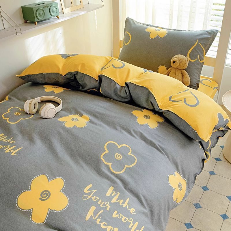 Dormitorio de estudiantes Juego de cama de tres piezas de algodón de 0,9 m Juego de cama de cama de algodón de cuatro piezas 90x190