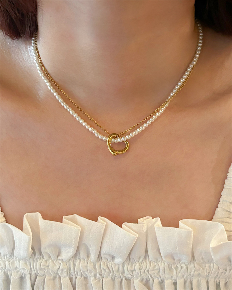 Street Occasion Titanium Steel Material Modern Style Heart Shape Titanium Steel Necklace In Bulk